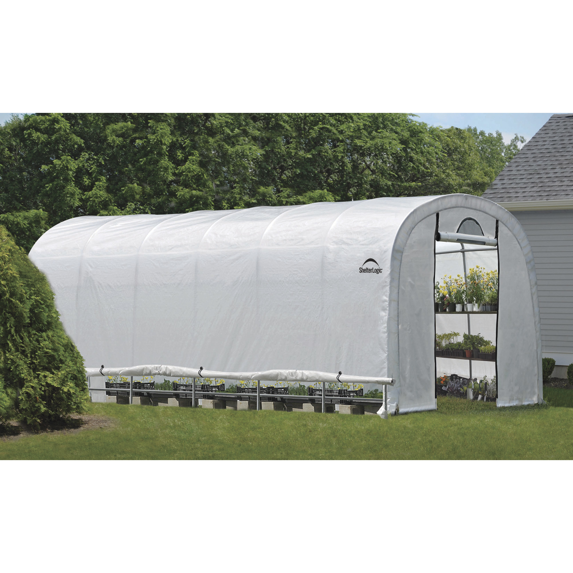 ShelterLogic GrowIT Heavy-Duty Round Greenhouse - 12ft.W x 24ft.L x 8ft.H, Powder-Coated Steel Frame, Polyethylene Cover, Model# 70593